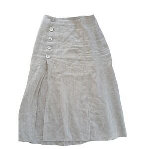 Reformation Linen Midi Skirt Oatmeal Beige Mismatched Button Front Slit Skirt